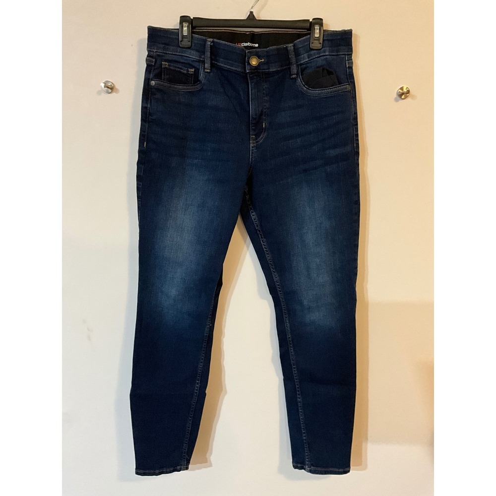 Liz Claiborne Sara Slim Leg Mid Rise Dark Wash Jeans Womens 14